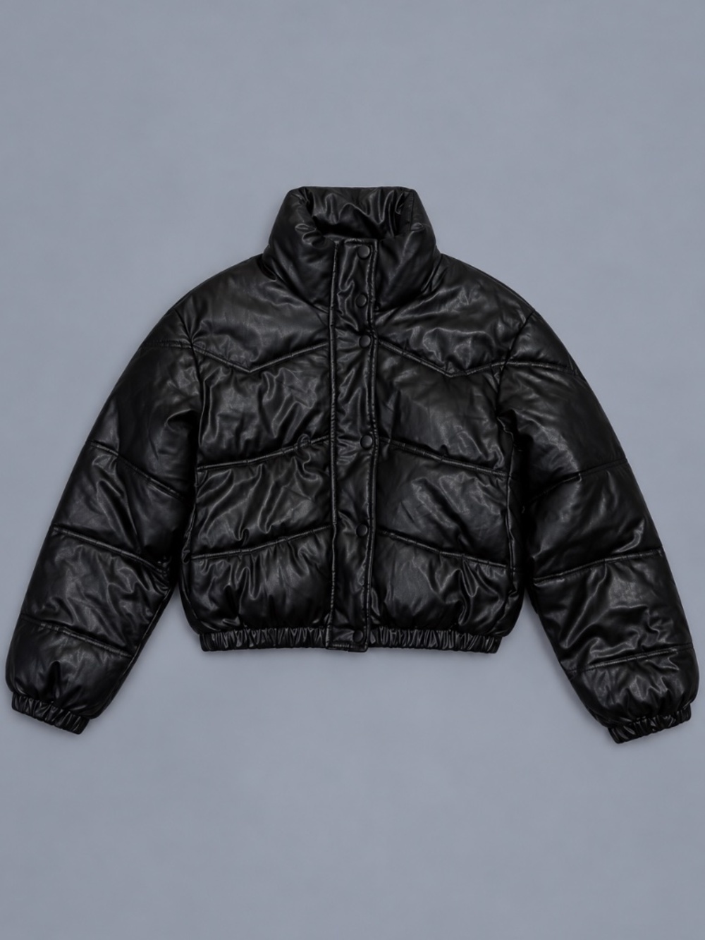 ZARA Black Faux Leather Puffer Jacket – Size XS